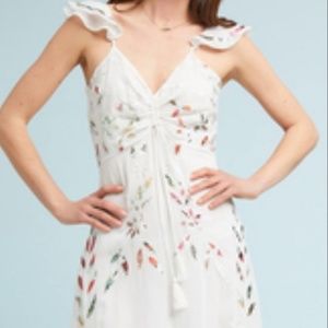 Long, flowy, white, color detail dress